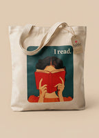 Aesthetic tote bag for readers with soft illustration design